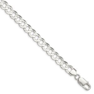 8mm Sterling Silver Solid Concave Beveled Curb Chain Necklace, 22 Inch